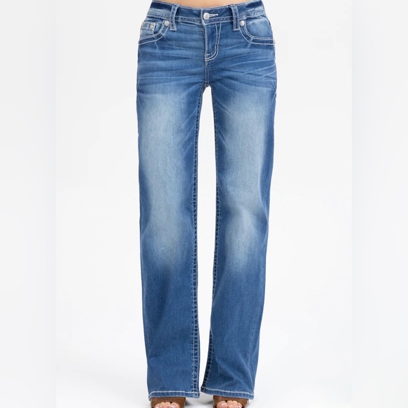 Miss Me Solara Slim Wide Jeans with Embroidered Sequins Pockets Sz 29 x 34 - Picture 2 of 12